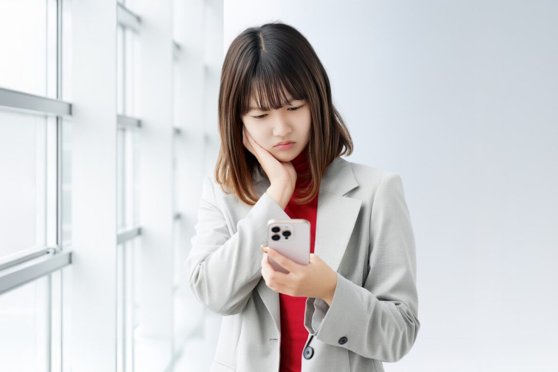 スマホを見て不安になる女性
